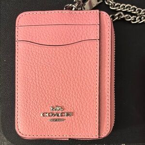 Coach Pink Leather Card Wallet with Chain